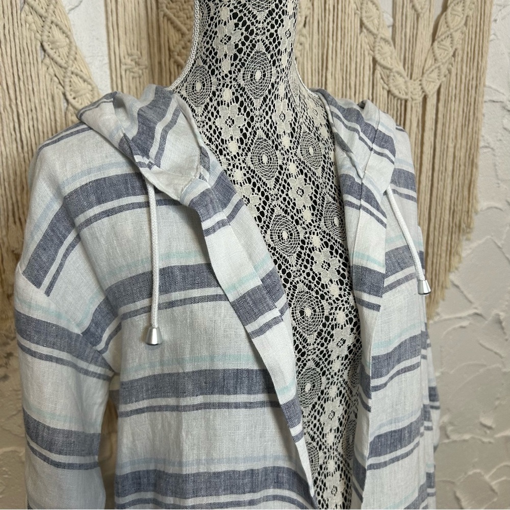 Charlie B 100% linen Hooded Duster With Roll Up Sleeve Women’s size Small - Picture 6 of 12
